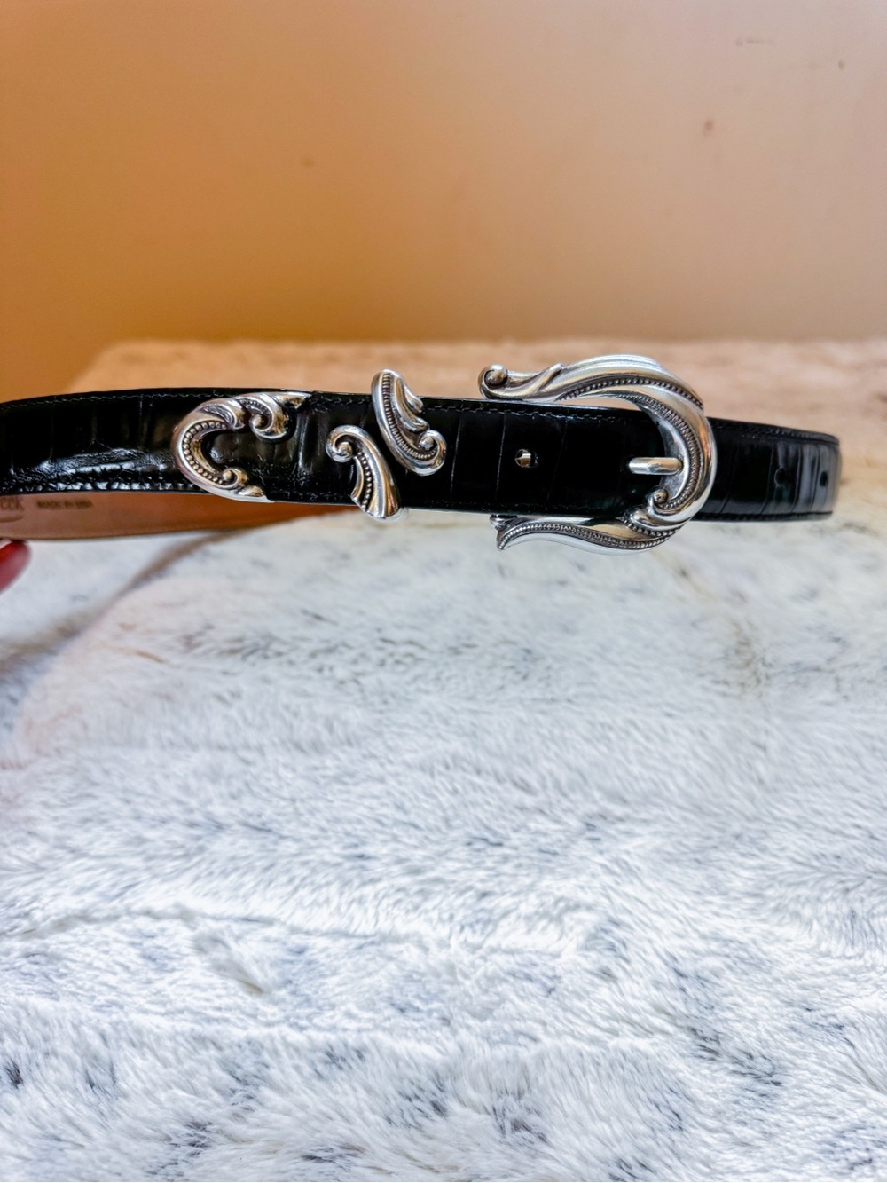 Coldwater Creek Black Croc Leather Waist Belt